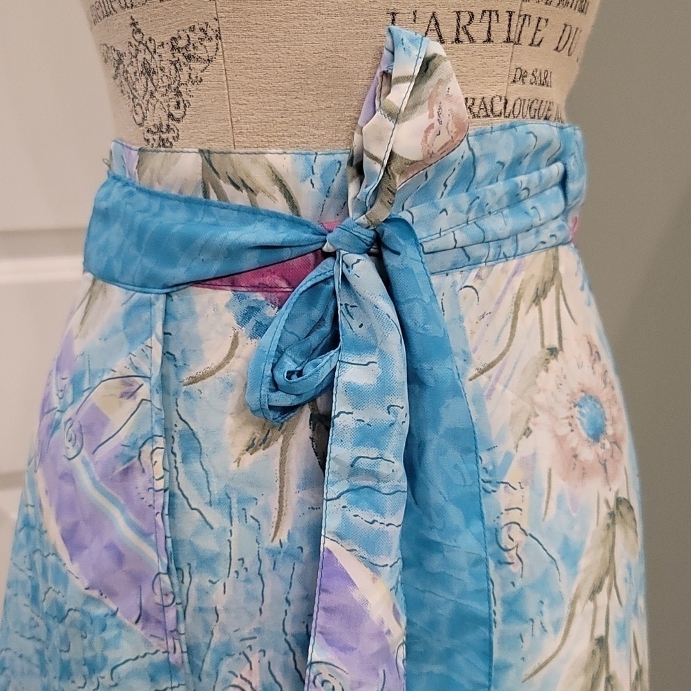 Jovani Designs Hawaiian Aqua Floral Silk Blend Wrap Maxi Skirt - Size Large O/S - Picture 3 of 8